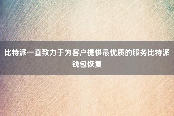 比特派一直致力于为客户提供最优质的服务比特派钱包恢复