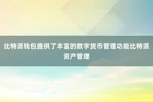 比特派钱包提供了丰富的数字货币管理功能比特派资产管理