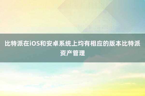 比特派在iOS和安卓系统上均有相应的版本比特派资产管理